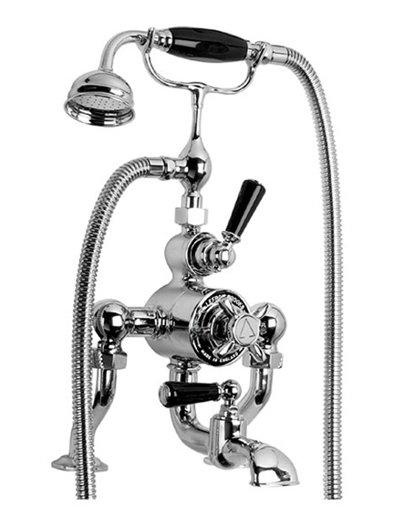 Lefroy Brooks exposed thermostatic bath shower mixer with black ceramic lever handles, cradle and Classic shower handset  BL8823