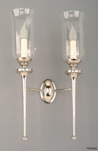 Nickel twin Grosvenor wall light with storm glasses