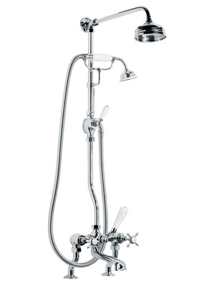 Lefroy Brooks Classic bath shower mixer with riser, lever diverter, hand shower and five inch rose shower head