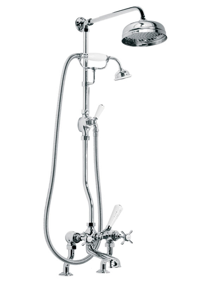 Lefroy Brooks Classic bath shower mixer with riser, lever diverter, hand shower and eight inch rose shower head