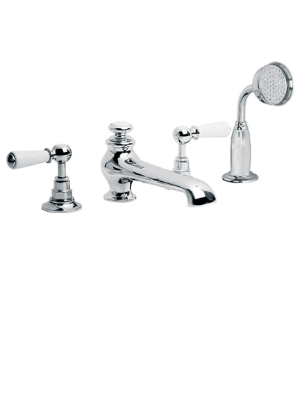 Lefroy Brooks WL1250 Classic white lever four hole bath filler set with diverter and pull-out handshower