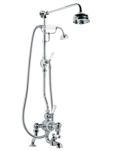 Lefroy Brooks Godolphin exposed thermostatic bath shower mixer with riser kit, handset, lever diverter, five inch rose and adjustable riser pipe bracket