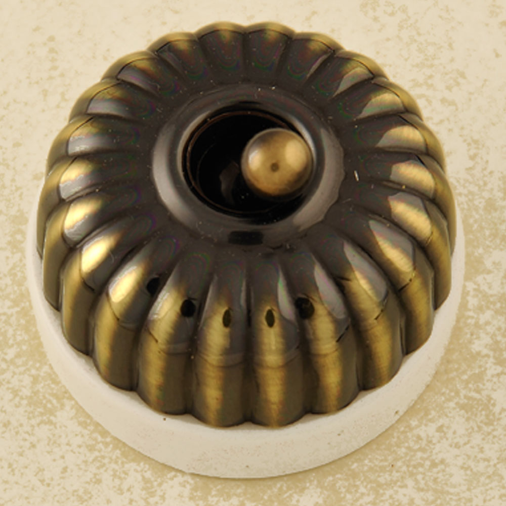 Ribbed White and Antiqued Brass Dolly Switch