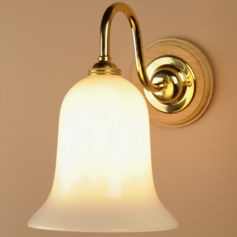 Single Opal Bell Wall Light in Brass