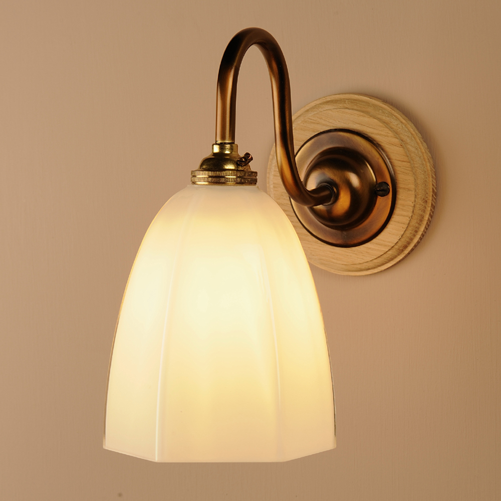 Single Opal Hexagonal Wall Light in Antiqued Brass