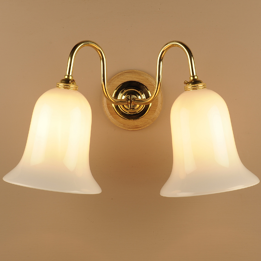 Double Opal Bell Wall Lights in Brass