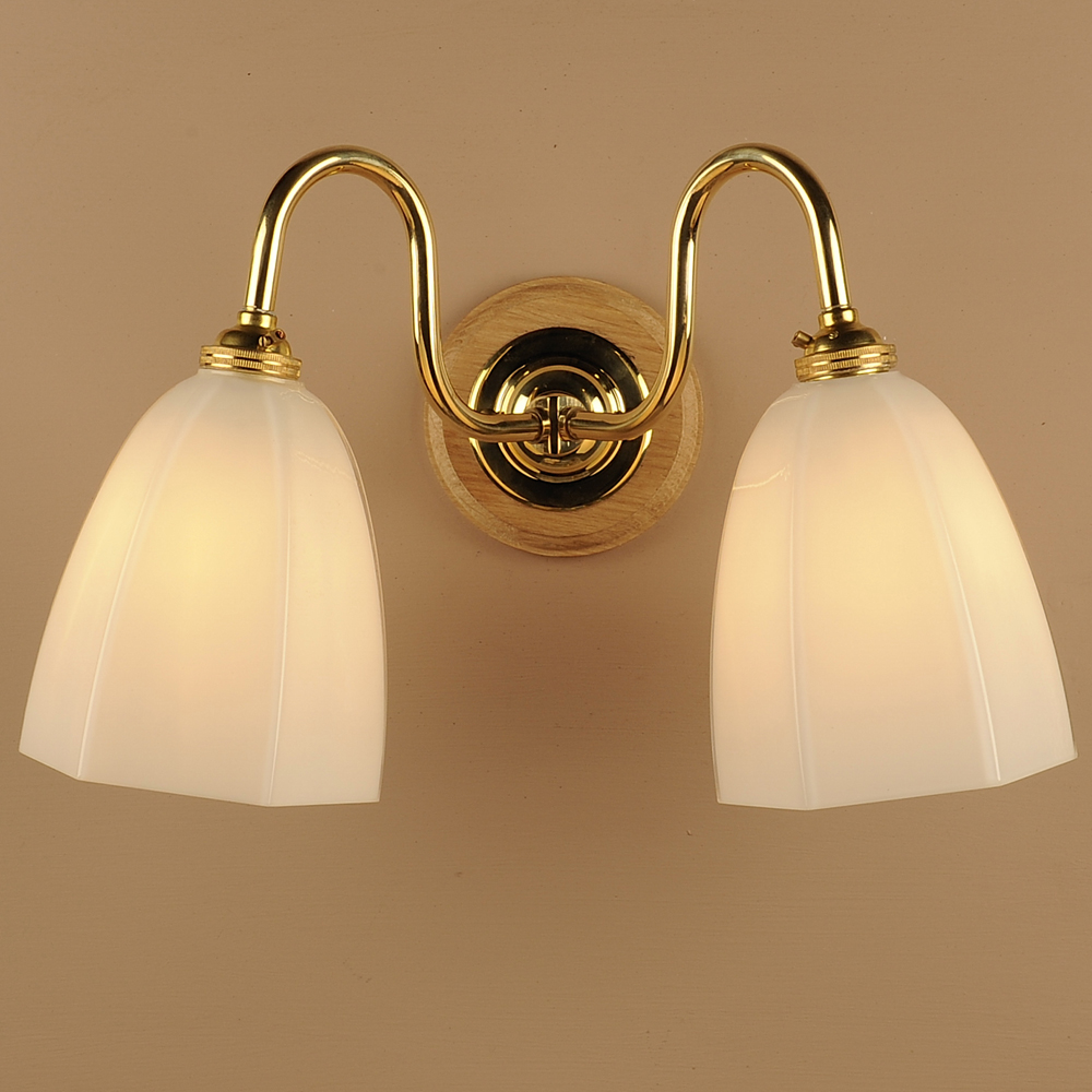 Double Opal Hexagonal Wall Light in Brass