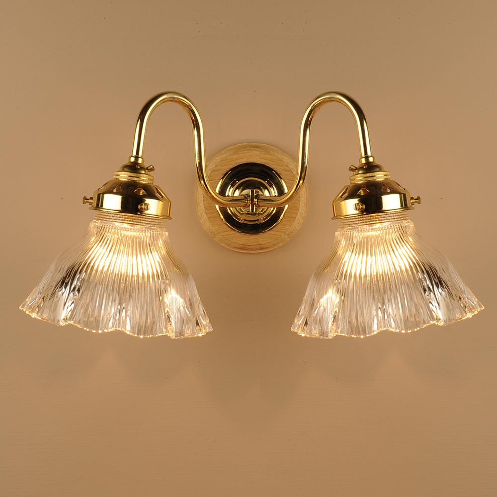 Double Prismatic Bell Wall Light in Brass