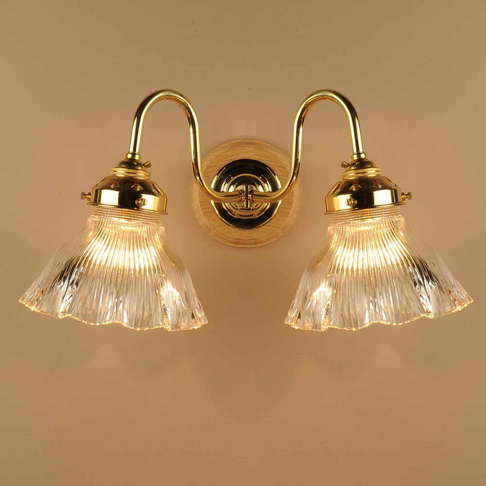 Double Prismatic Bell Wall Light in Brass