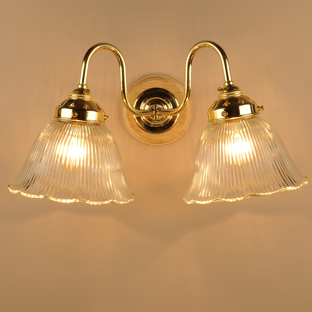 Double Prismatic Bell Wall Light in Brass