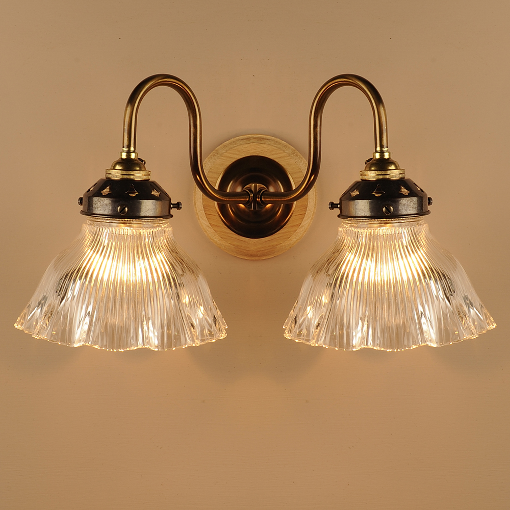 Double Prismatic Bell Wall Light in Antique Brass