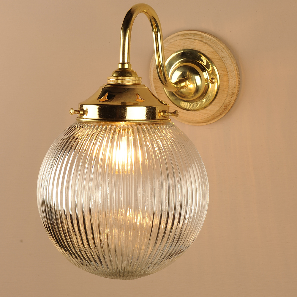 Single Prismatic Globe Wall Light in Brass