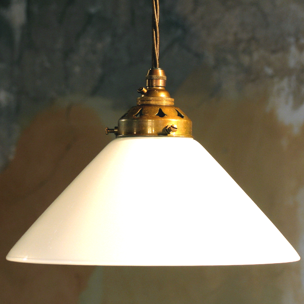 Opal Glass 10 inch coolie shade with antique brass fitiings