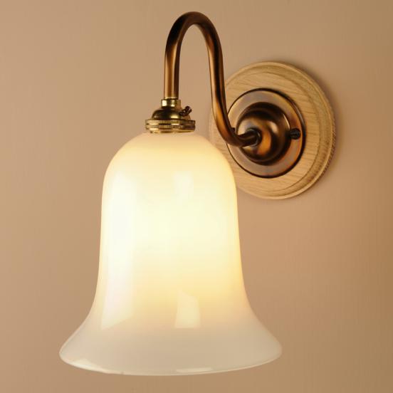 Single Opal Bell Wall Light in Antiqued Brass