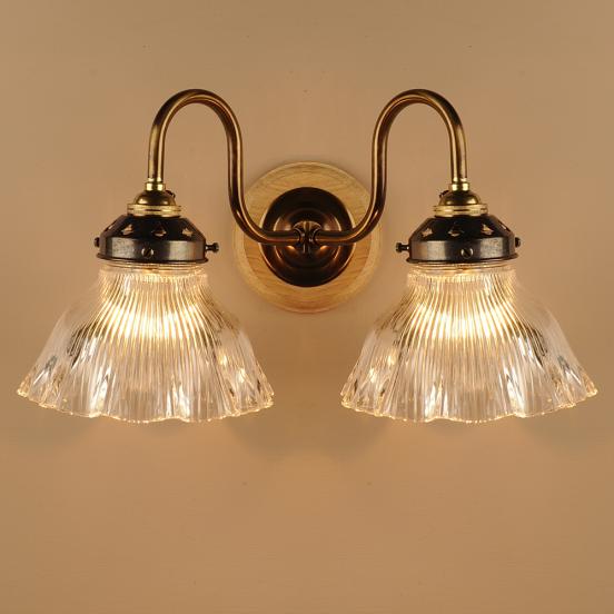Double Prismatic Bell Wall Light in Antique Brass
