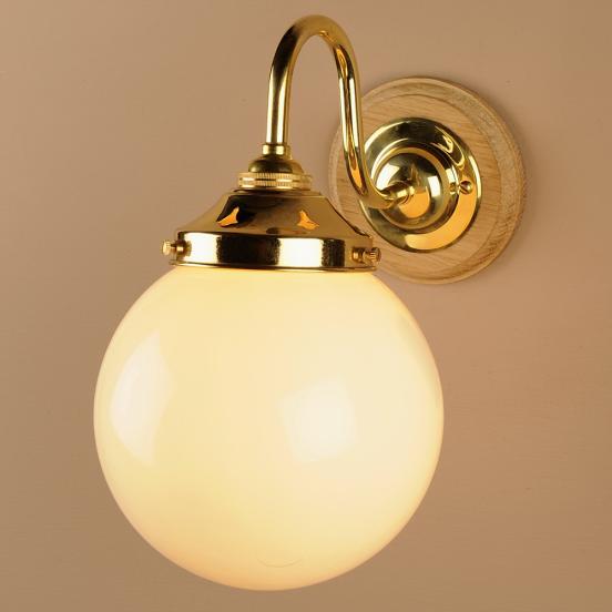 Single Opal Globe Wall Light in Brass